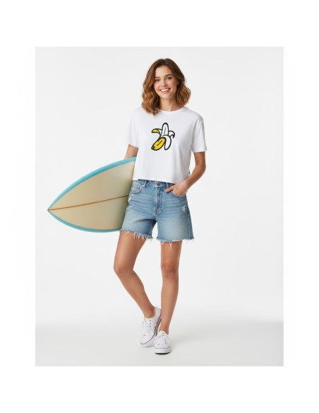 Oversized Banana Logo Woman Short Waist T-Shirt
